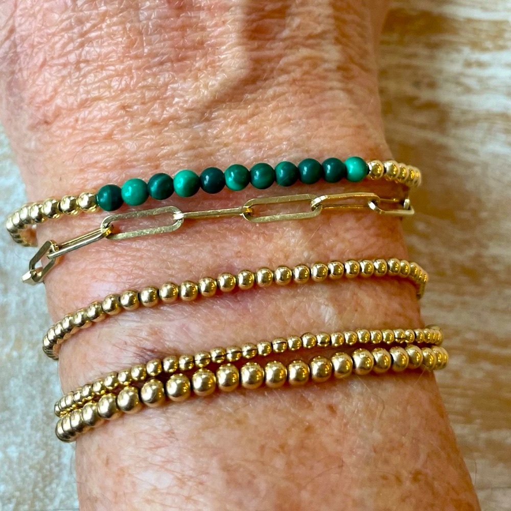Handmade 14k gold filled bead stretch malachite bracelet - Picture 6 of 14